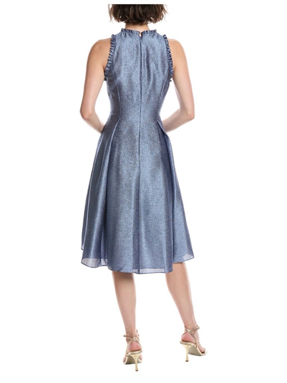 Adrianna Papell Shimmery Steel Blue High-Neck High-Low Dress - Picture 3 of 8